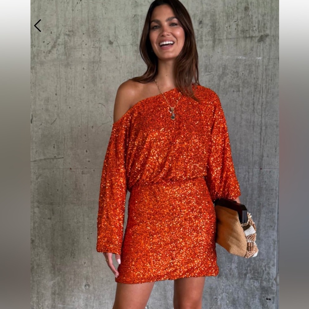 NWT Never Fully Dressed Sequin Tilly Off The Shoulder Long Sleeve Mini Dress 6